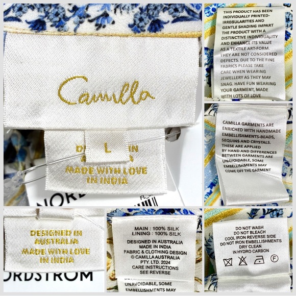 Camilla Gathered Panel Silk Mini Shirt Dress Botanical Ballads Large NWT - Picture 7 of 17